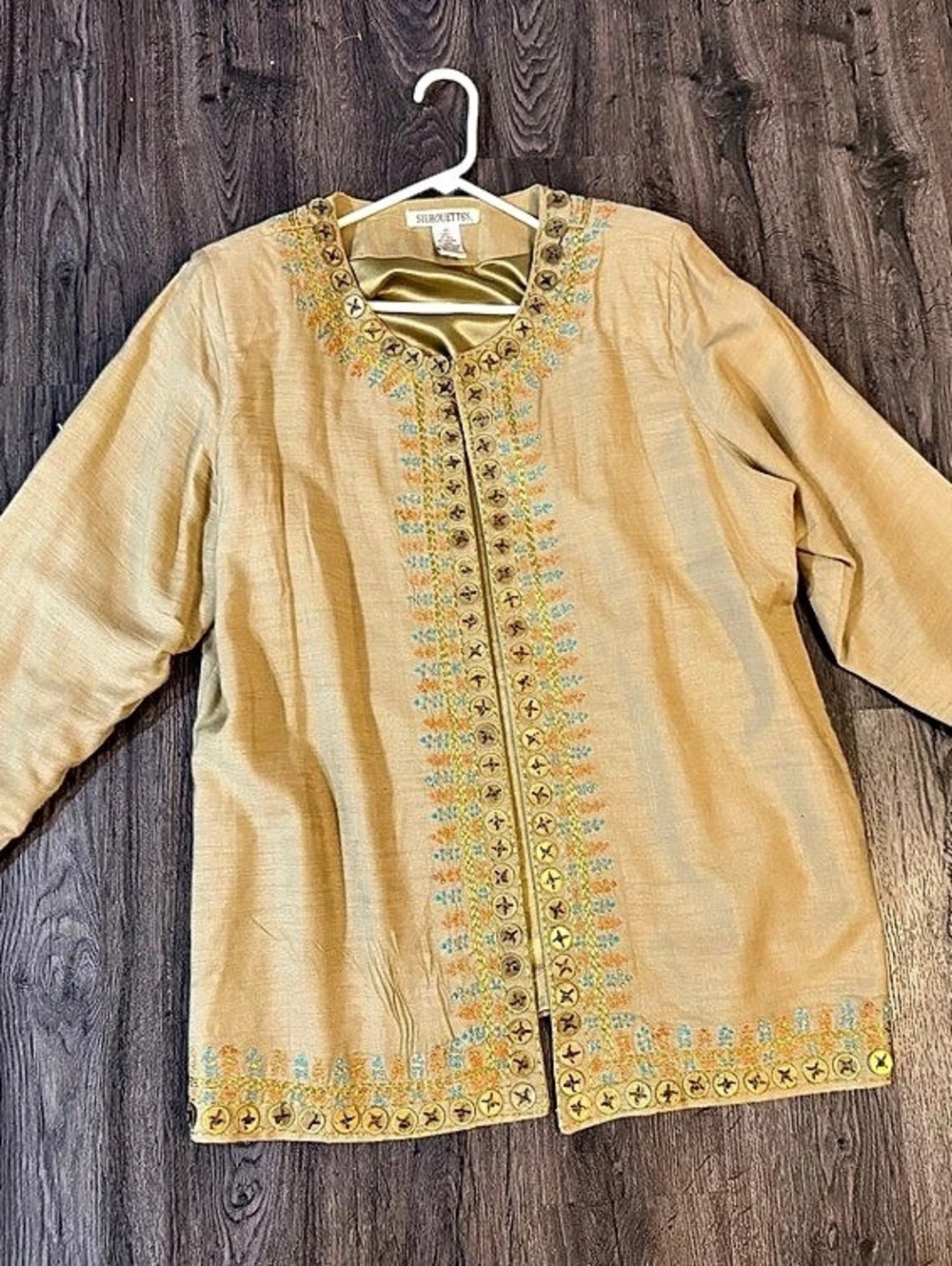 Vintage Silhouettes Embroidered Jacket in Yellow & Gold Size 20